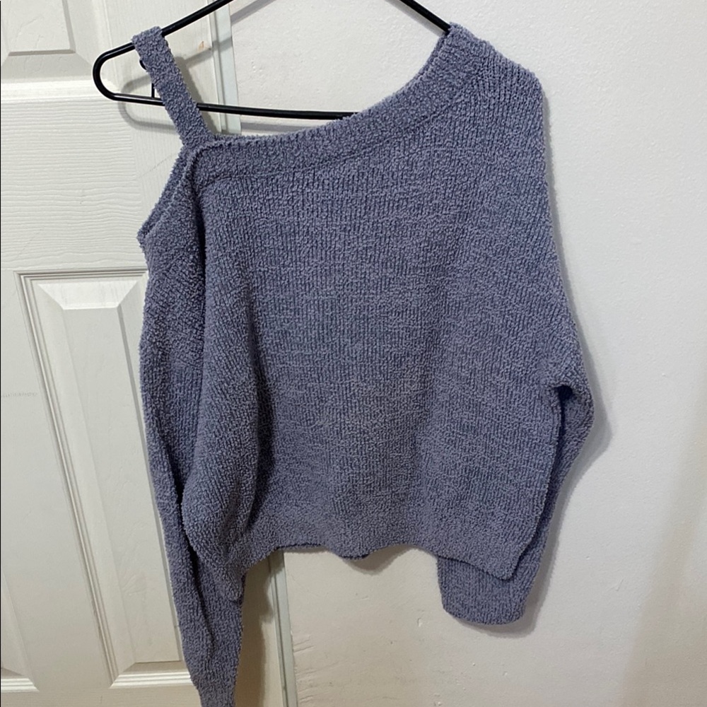 Cozy Blue Off-Shoulder Sweater